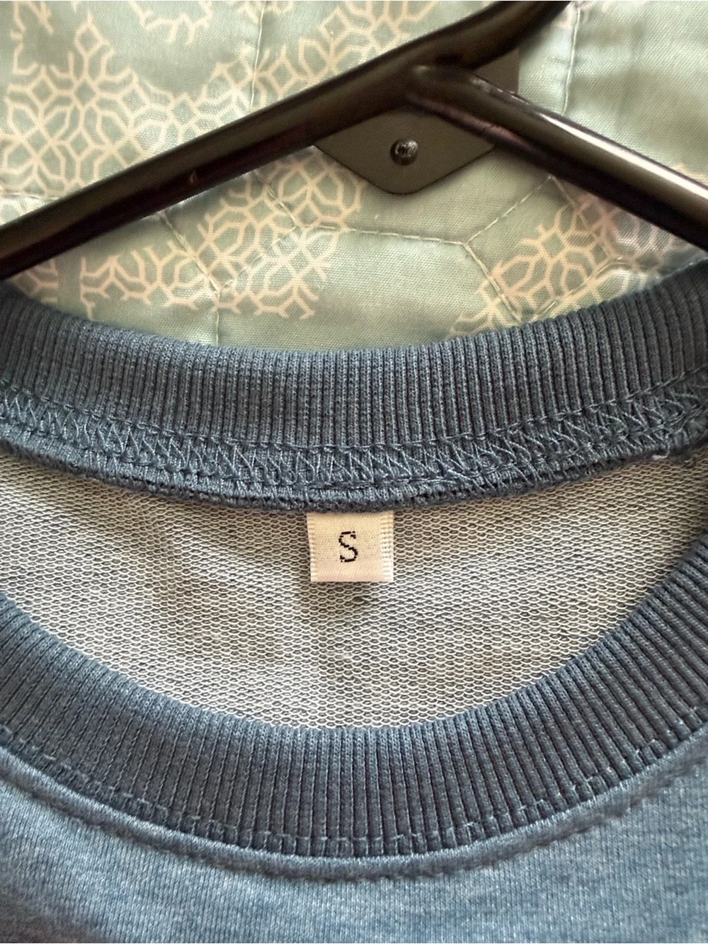 Women’s Crewneck Sweatshirt in Heather Blue with Orange Text